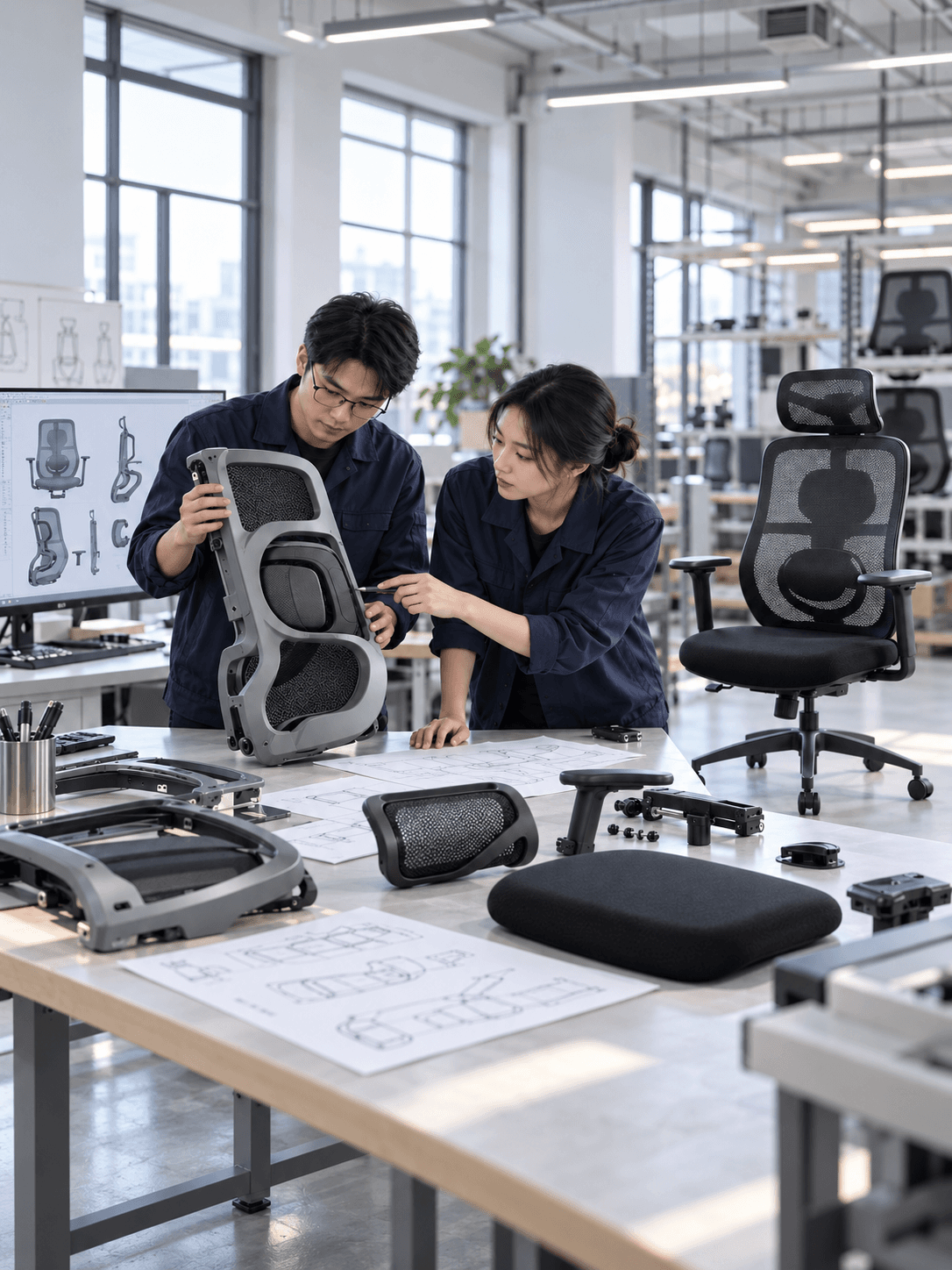 Black office chair mechanism viewed from the side