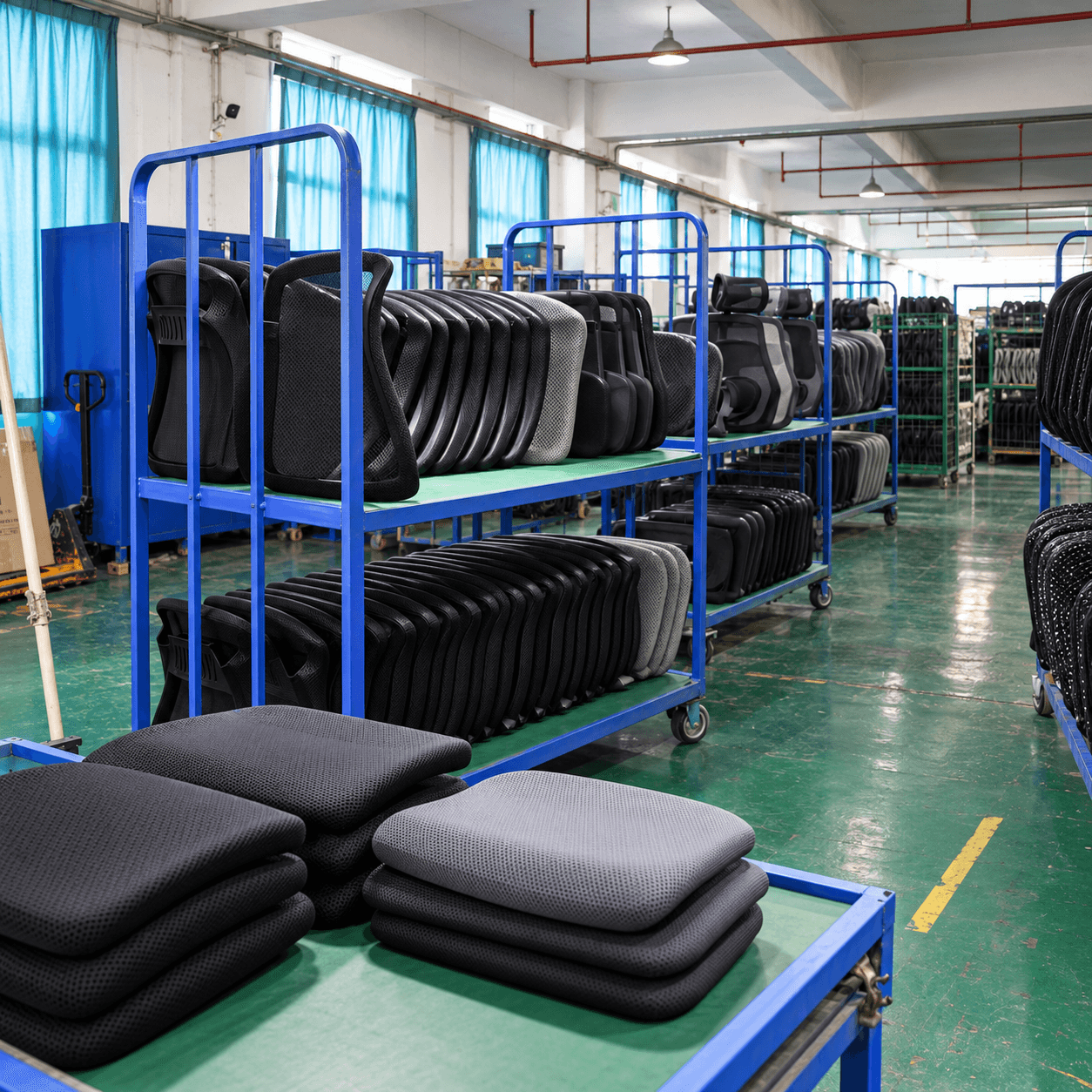 Three black chairs with curved wooden armrests