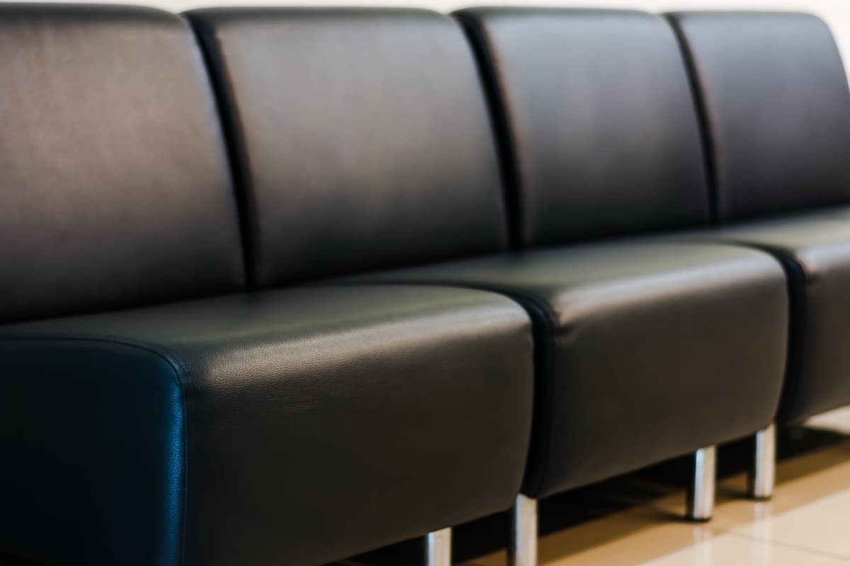 Close view of a black leather modular seat